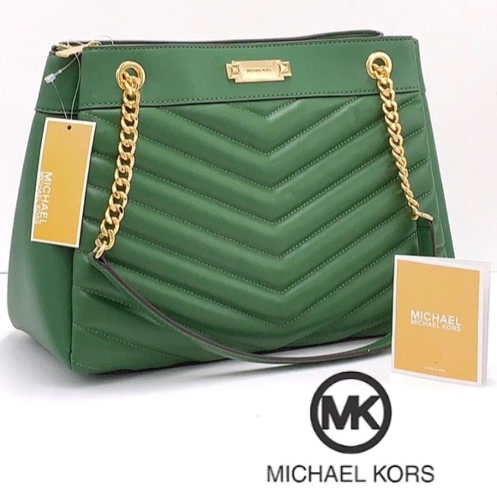 MICHAEL KORS Whitney Medium Chain Shoulder Tote in Fern Green NWT & Dust Bag - Picture 6 of 12